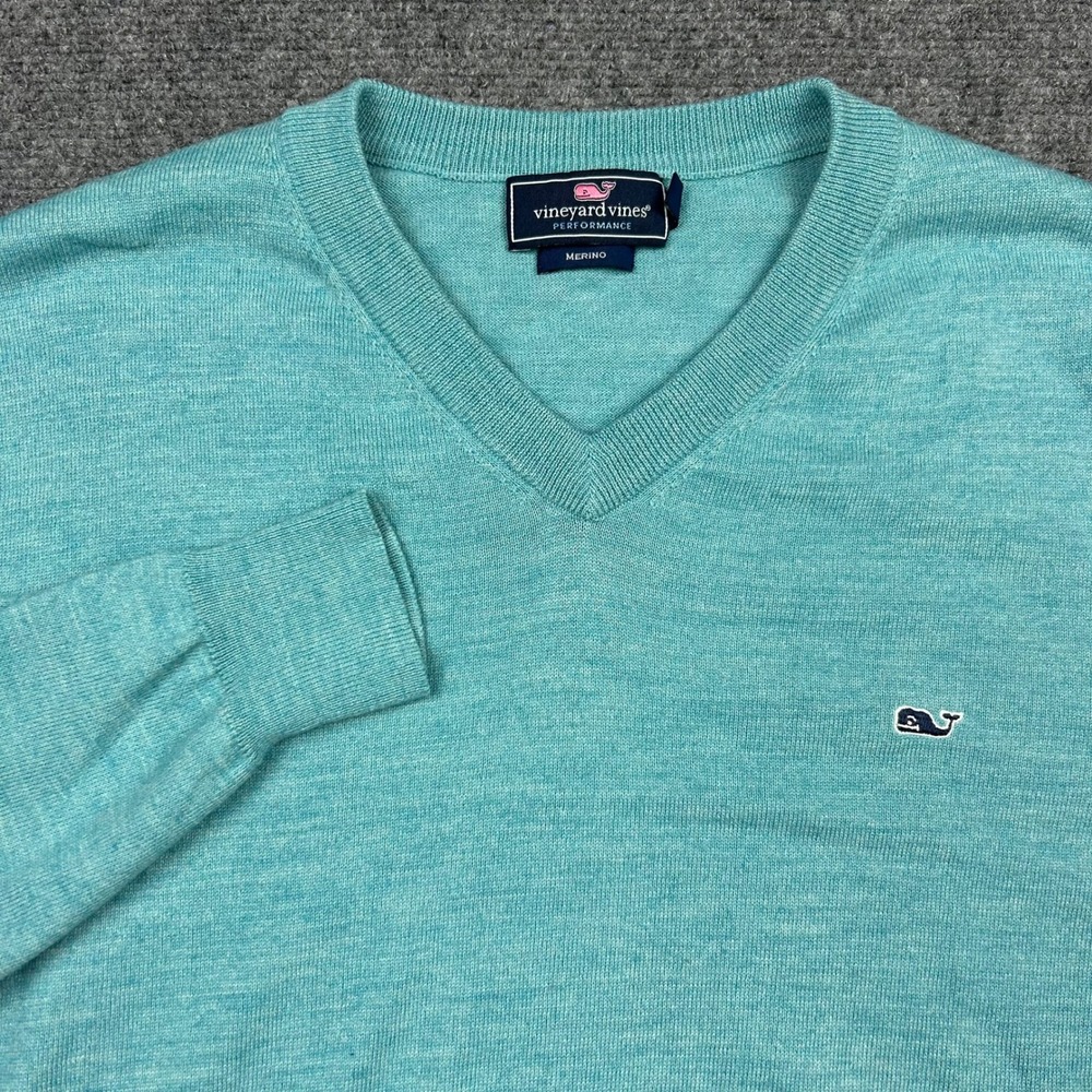 Vineyard Vines Performance Wool Sweater Mens L Teal V-Neck Merino Performance